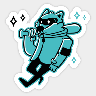 Raccoon. Cartoon Raccoon. Teen Raccoon. Raccoon with Baseball Bat Sticker